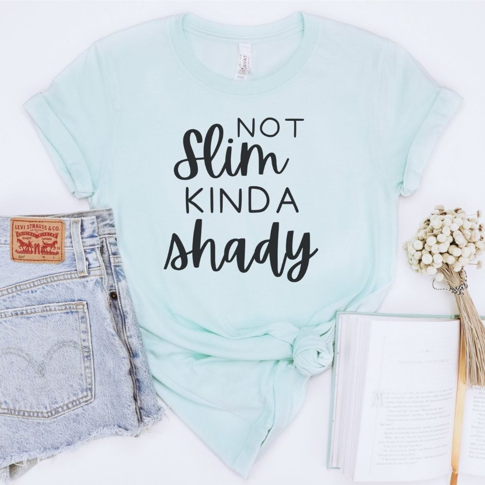 Not Slim Kinda Shady Graphic T-shirt - Heather Ice Blue